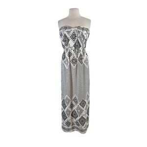 Pink Owl White Geometric Print Maxi Dress